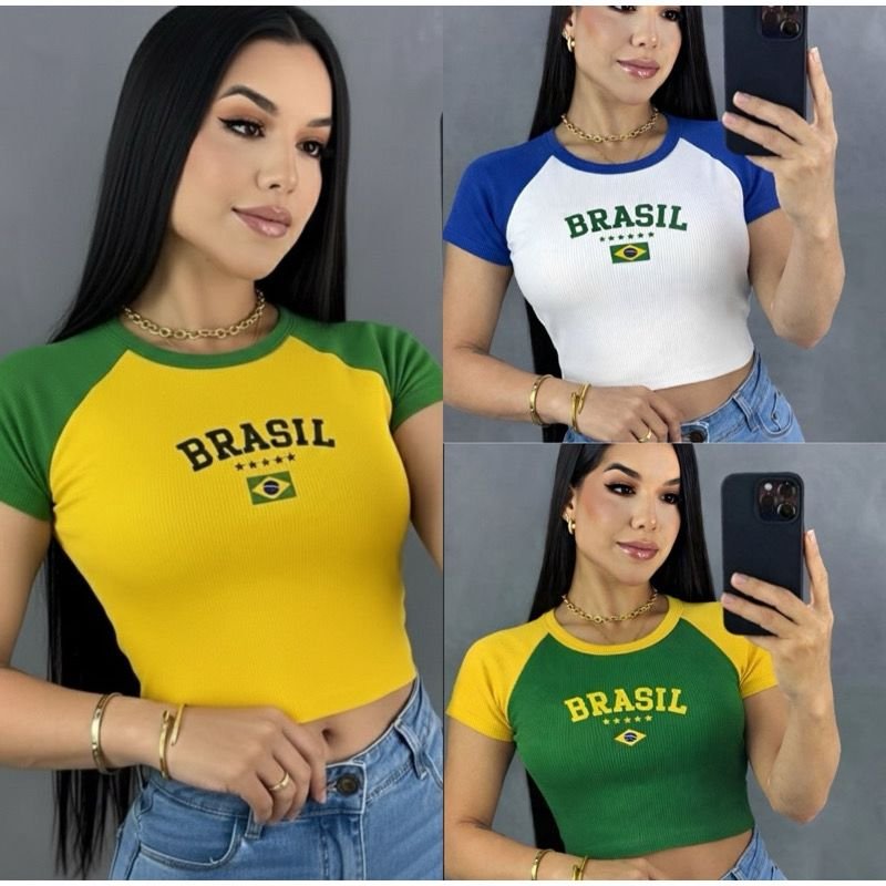 Cropped Estiloso Seleção Looks para a Copa do Mundo